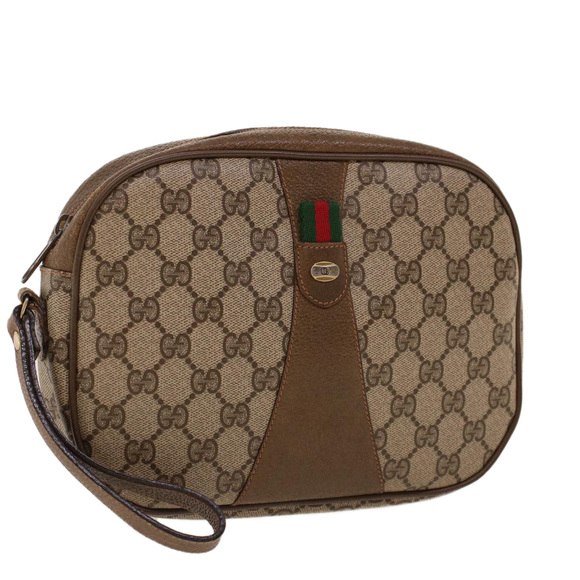 GUCCI Handbags - GUCCI GG Canvas Web Sherry Line Clutch Bag Beige Red Green 8901034 Auth 42098